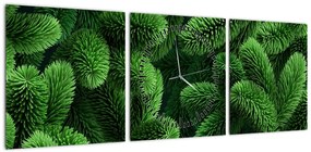 Obraz - Gałązki drzew iglastych (z zegarem) (90x30 cm)