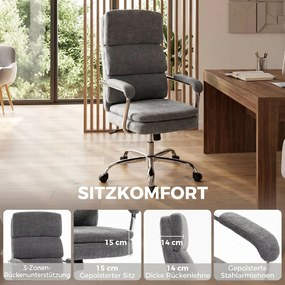 HOMCOM Krzesło do Home Office, regulowane wysokościowo, obrotowe 360° krzesło biurowe do pracy w domu, szare | Aosom PL