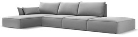 Jasnoszary aksamitny narożnik (lewostronny/z szezlongiem) Vanda – Mazzini Sofas
