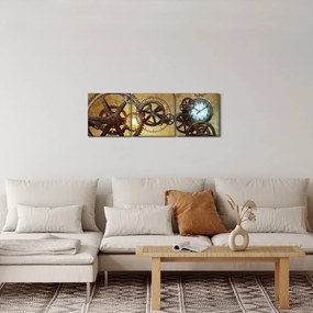 Obraz starych mechanizmów zegarowych (z zegarem) (90x30 cm)