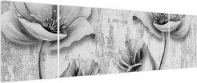 Obraz - Czarno-białe kwiaty na tle (170x50 cm)