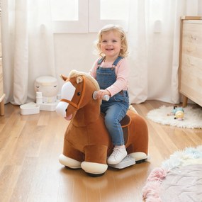 AIYAPLAY Jeździk w kształcie konia dla dzieci, miękkie obicie, zasilanie bateryjne, muzyka, kółka, 1,5-5 lat, Brązowy