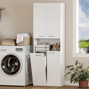 HOMCOM Wysoka na 174 cm szafka łazienkowa z uchylnym koszem na pranie i drzwiami Soft-Close, Biała | Aosom PL