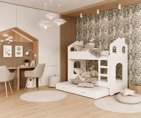 Łóżko piętrowe Dominik Domek 80x160 80x190 z szufladą dla dzieci + stelaż Flex