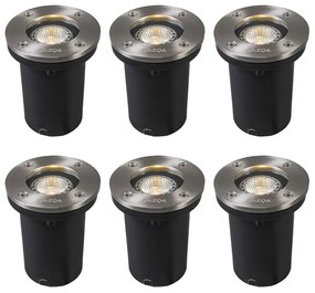 Zewnetrzna Zestaw 6 Nowoczesnych lamp naziemnych ze stali nierdzewnej - Basic Round Nowoczesny Oswietlenie zewnetrzne