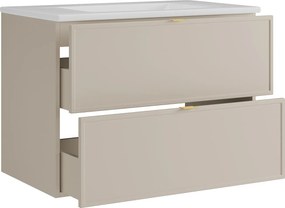 Wisząca szafka łazienkowa z wpuszczaną umywalką – Beżowa – 80 cm – ONDIL