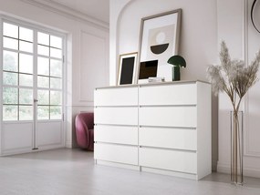 Komoda z 8 szufladami: Biały Matowy / Blat Dąb Sonoma, 138 x 101 x 39 cm