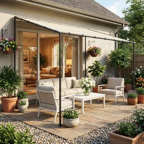 Outsunny Przyścienna Pergola z Metalową Ramą i Zadaszeniem, Odporna na Warunki Pogodowe, 3 x 1,8 x 2,3 m, Kremowa | Aosom PL