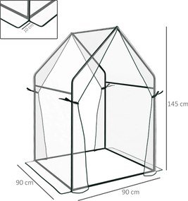 Outsunny Szklarnia dla Młodych Rosnących Roślin, 90 cm x 90 cm x 145 cm, Przezroczysty + Czarny