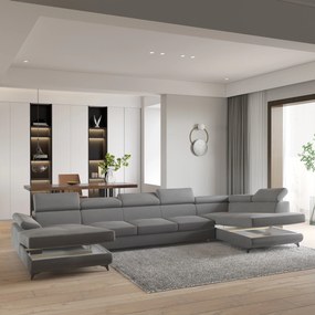 Masseno Narożnik MONTIVA z funkcją spania i pojemnikiem na pościel Narozniki U, Rozkładana sofa - Szary, MONOLITH 85