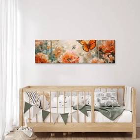 Obraz - Motyl i kwiaty, obraz olejny (170x50 cm)