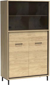 Witryna SYNDRA 157 x 92,2 cm, Stojąca witryna do Salonu, Dąb