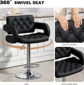 HOMCOM Hoker barowy, regulowany, obrotowy 360°, z metalowym stelażem, oparciem, podnóżkiem, 61x50x93-113 cm, czarny | Aosom PL