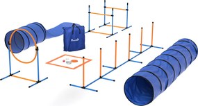 PawHut Zestaw Agility dla psów 11-częściowy wyposażenie Agility z 2 tunelami, regulowana wysokość, obręcz skokowa i płotki, tyczka slalomowa | Aosom PL