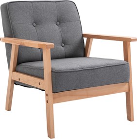 HOMCOM Fotel wypoczynkowy tapicerowany z podłokietnikami na drewnianym stelażu szary len 64x70x70 cm | Aosom PL