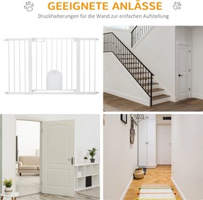 PawHut Barierka Ochronna na Schody dla Psów Metalowa z Zaciskami ABS Bezpieczna dla Zwierząt Biała 75-131x76cm | Aosom PL
