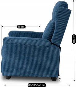 Fotel Rozkładany z Podnóżkiem SPENCER Granatowy Sztruksowy Skandynawskie