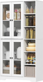 HOMCOM Szafka kuchenna z drzwiami szklanymi, półki, otwarte przegrody, 172 cm, MDF, Biały