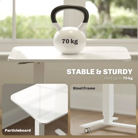 HOMCOM Biurko stojące z regulowaną wysokością na 4 kółkach w kształcie litery C, Białe, 65 cm x 48 cm x 70-110 cm