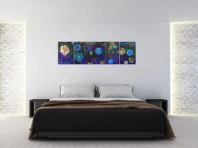 Obraz ciemnoniebieskich kwiatów (170x50 cm)