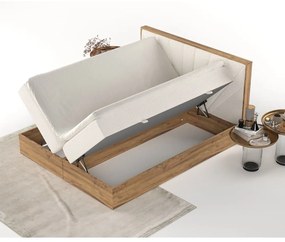 Kremowo-naturalne łóżko boxspring ze schowkiem 140x200 cm Asahi – Maison de Rêve