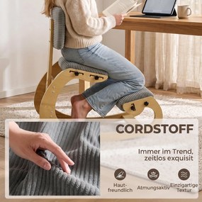 HOMCOM Ergonomiczne krzesło klęczące, stołek klęczący z oparciem, wygląd sztruksu, fotel biurowy do domu, biura, medytacji, ciemnoszary | Aosom PL