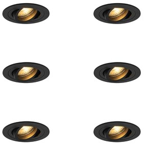 Zestaw 6 nowoczesnych reflektorów wpuszczanych czarnych - Rondoo