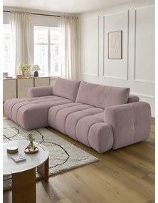 Różowy rozkładany/ze schowkiem narożnik (lewostronny/z szezlongiem) Fuji – Bobochic Paris