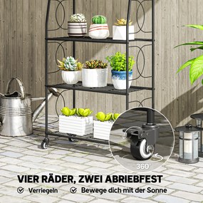 Outsunny metalowy stojak na rośliny z 4 poziomami, solidny regał drabinkowy na doniczki z kółkami z hamulcem | Aosom PL