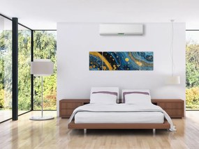 Obraz - Niebieska abstrakcja ze złotem (170x50 cm)