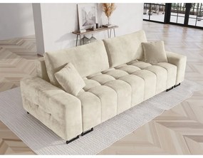 Beżowa aksamitna rozkładana sofa ze schowkiem 250 cm Wicklow – Cosmopolitan Design