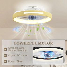 HOMCOM Wentylator Sufitowy z Oświetleniem i Pilotem, 49 cm LED z 3 Barwami Światła, Naturalne Wykończenie w Stylu Drewna | Aosom PL