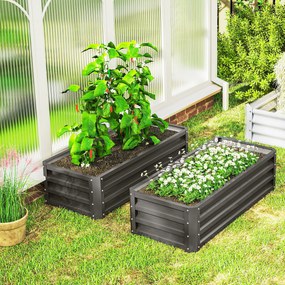 Outsunny Metalowe podwyższane grządki 2 sztuki otwarte dno do ogrodu i na balkon 110x50x30 cm ciemnoszare | Aosom PL