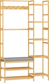 HOMCOM Wieszak na ubrania z półką na buty, haki na ubrania, stojak na płaszcze, ławka z poduszką, do przedpokoju, strefy wejściowej, drewno naturalne