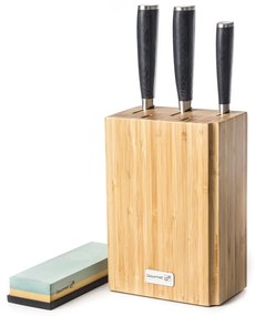 Zestaw noży G21 Damascus Premium w bambusowym bloku, pudełko, 3 szt. + kamień do ostrzenia