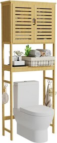 Szafka łazienkowa nad kolumną WC z 2 drzwiami 3 półkami szafka WC bambusowa 65x27x174cm