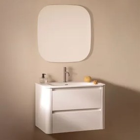 Zestaw Wiszących Mebli Łazienkowych Zintegrowany Z Umywalką Egerton Biała & Kwadratowa Lampa Led I Przeciwmgielna 75x75 - Sklum