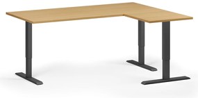 Narożne biurko z regulacją wysokości, 180x140 cm, 3 silniki, L/P, czarna podstawa, buk