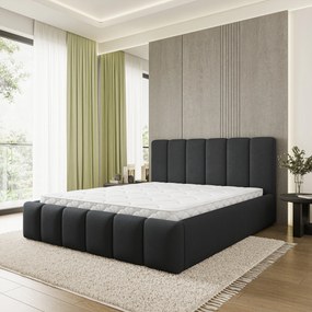 Masseno Łóżko Tapicerowane ATTORA z pojemnikiem na pościel 180x200 cm - Czarny, SORO 100