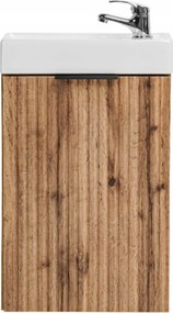 Szafka wisząca w kolorze naturalnego drewna ryflowane fronty z białą umywalką 40 x 22 cm ASTROS Light Oak