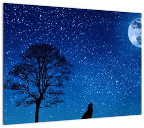 Obraz na szkle wilka wyjącego do księżyca (70x50 cm)