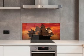 Szkło do Kuchni na Ścianę Statek w Blasku Pomarańczowego Nieba