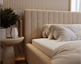 Emporius Billo łóżko tapicerowane 200x200 cm - łóżko dwusobowe, pojemnik i stelażem w zestawie - nowoczesne łóżko 200 x 200 - boucle, łóżko beżowe (Anthology 3)