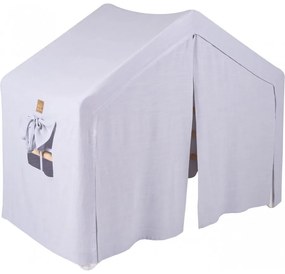 Duży domek z drabinką dla dzieci 112x61x94 cm składaną do pokoju. drewno, len, wiskoza, szaroniebieski domek, biała drabinka. - meowbaby®
