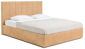 Musztardowe tapicerowane łóżko dwuosobowe ze schowkiem z materacem i stelażem 180x200 cm Thessa Bold Line – Bonami Selection