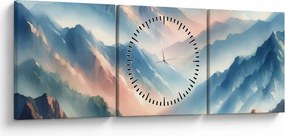 Obraz - Akwarelowe góry (z zegarem) (90x30 cm)