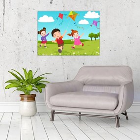 Obraz - Dzieci latają latawcem (70x50 cm)