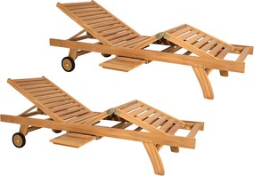 Zestaw 2 leżaków wielopozycyjnych z drewna tekowego - Naturalny jasny - BYBLOS II marki MYLIA