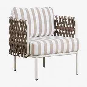 Fotel Ogrodowy Z Aluminium I Plecionego Sznurka Tevary Gardenia Biel & Tkanina Brązowy Moka - Biały Gardenia - Sklum