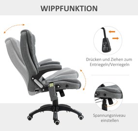 Vinsetto Fotel z masażerem fotel biurowy fotel do gier Regulowane siedzisko Maksymalny udźwig 120 kg Ciemnoszary | Aosom PL